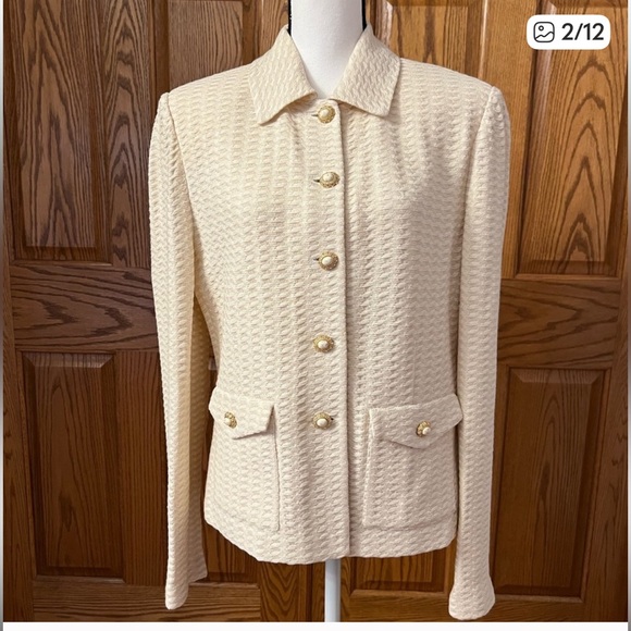 St. John Collection Jackets & Blazers - St. John Collection Cream Blazer with Floral Accents